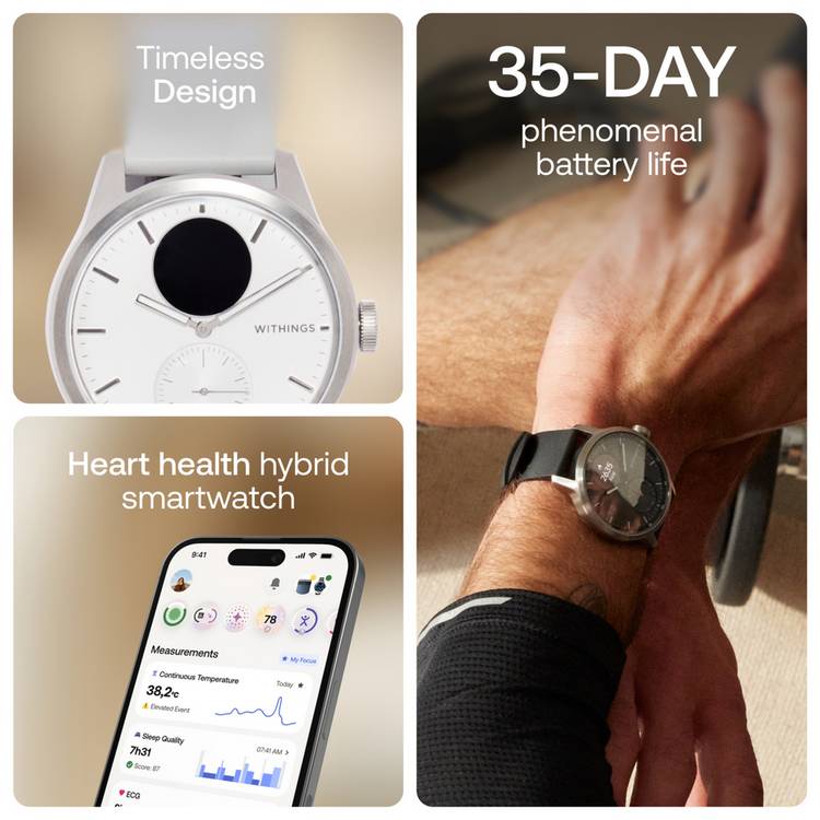 Withings ScanWatch 2 42mm smart watch pearl white grey (British brand)