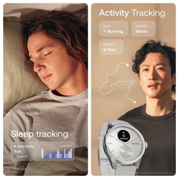 Withings ScanWatch 2 42mm smart watch pearl white grey (British brand)