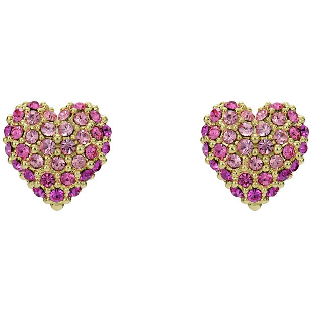 Ted Baker gold plated pink crystal heart stud earrings from a British brand