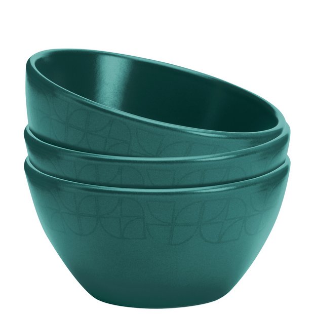 Argos Home Geo teal stoneware nibble bowls set of 3, imported from the UK