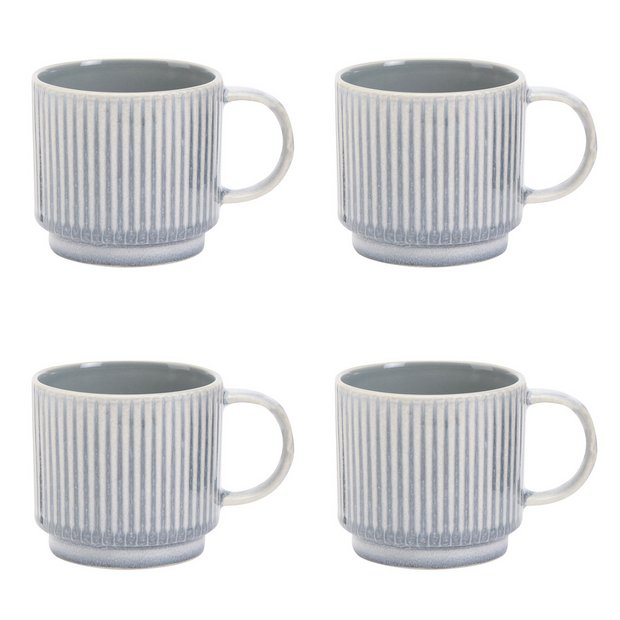 Argos Home stoneware mugs set of 4 ribbed grey 380ml (British brand)