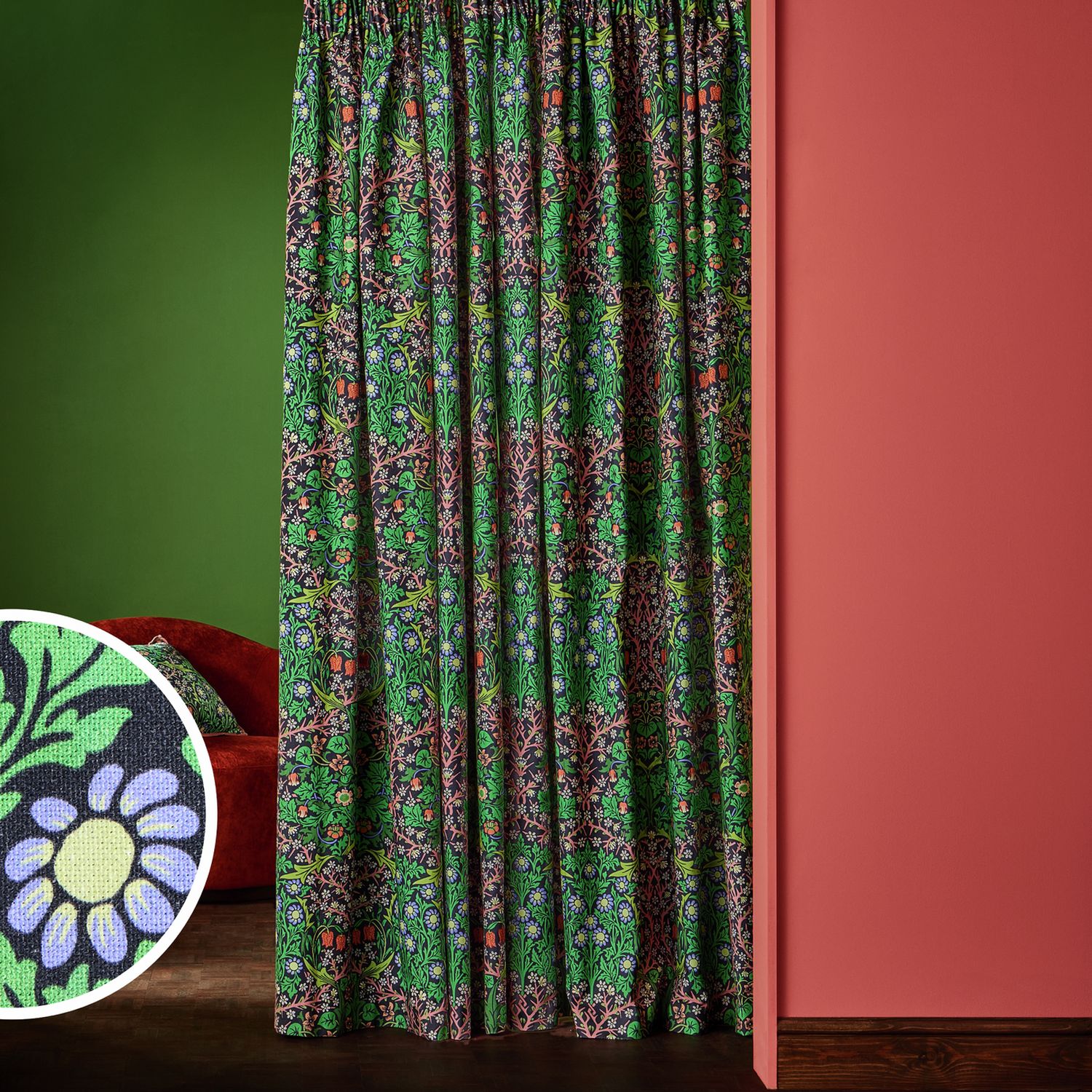 Habitat x Morris & Co. Blackthorn Curtains - Green - 117x137cm