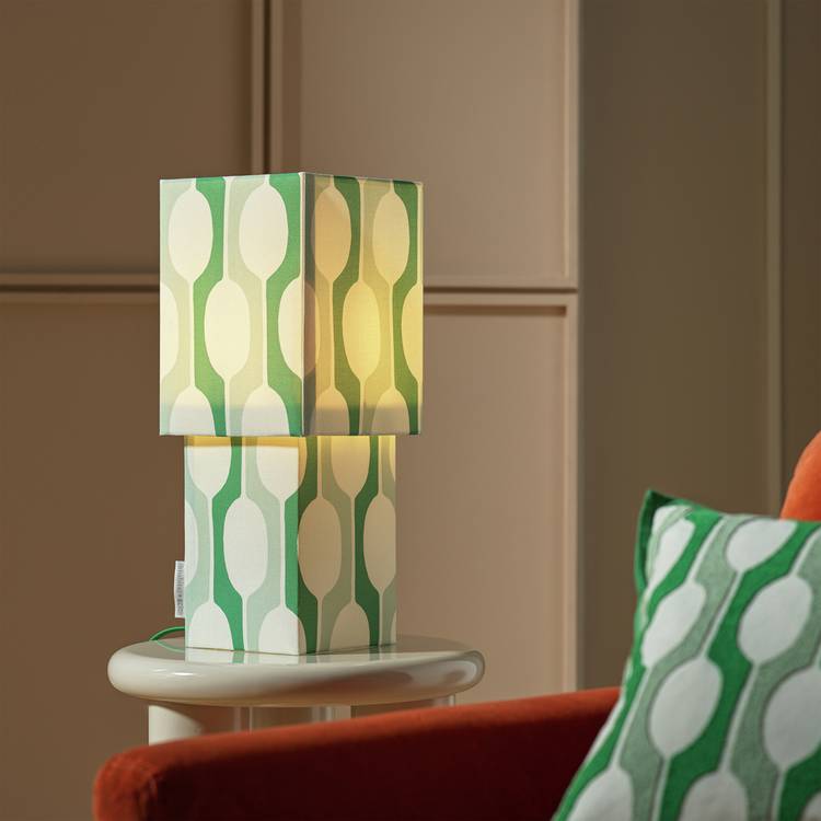 Habitat x Scion large Billow table lamp green faux linen, UK version