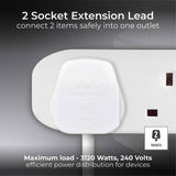Masterplug 2 socket extension lead 1m (British brand)