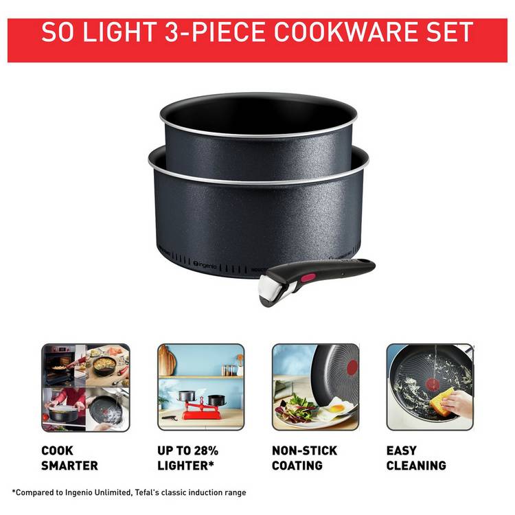 Tefal So Light aluminium saucepan set 3 piece, imported from the UK