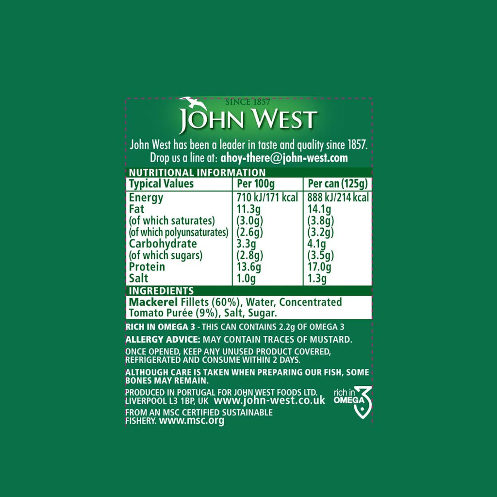 John West Mackerel Fillets in Tomato Sauce, 10 x 125g