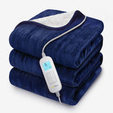 Cosi Home navy reversible fleece sherpa heated throw, imported from the UK
