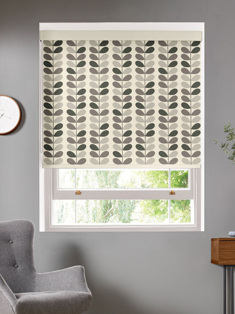 Orla Kiely grey multi stem made to measure roller blind - British product