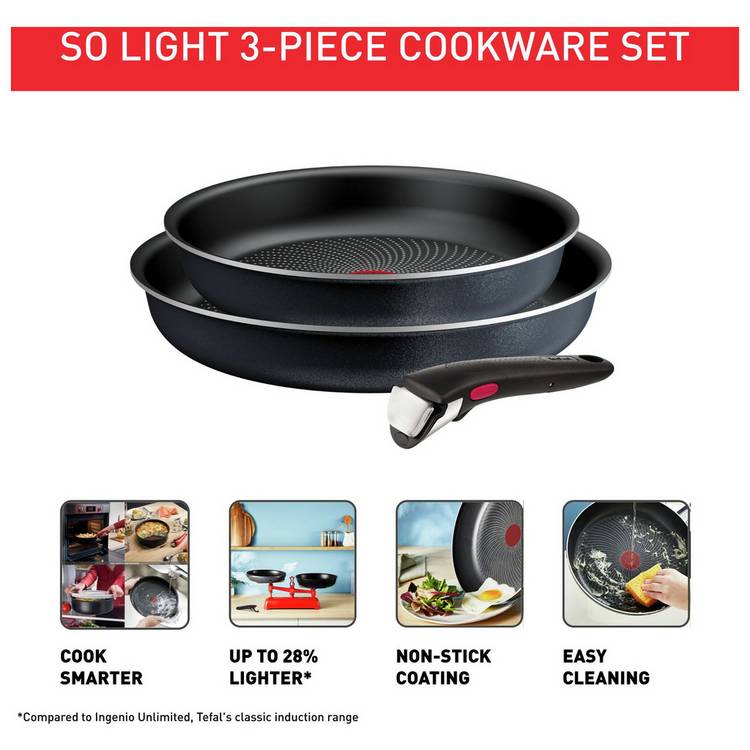 Tefal So Light 3-piece frying pan set with removable handle, UK version