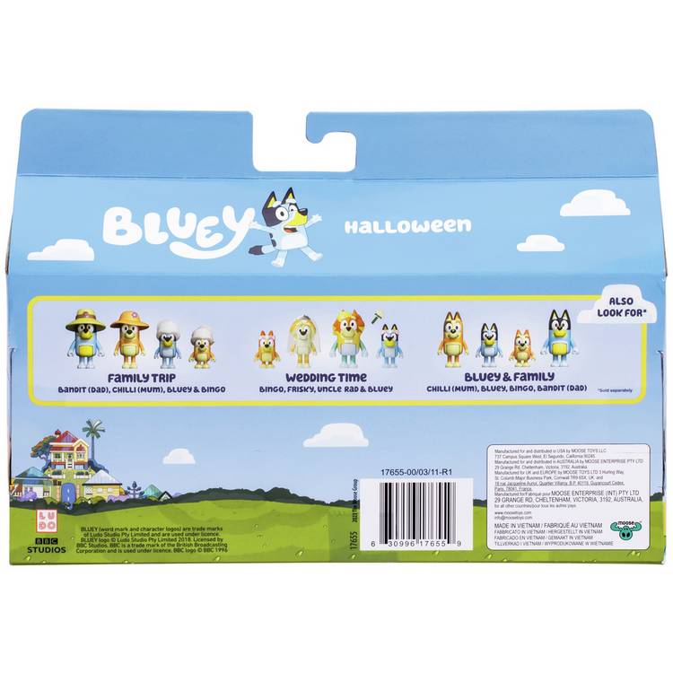 Bluey character figures Halloween party 4 pack, UK version