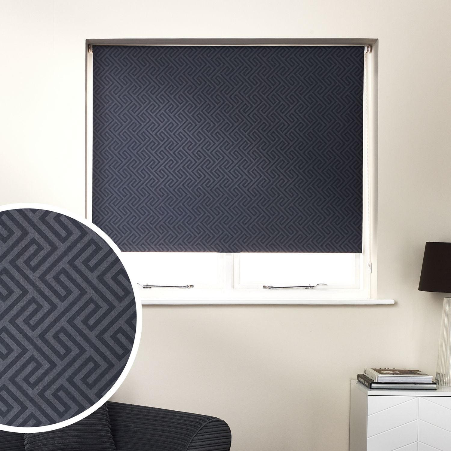 Argos Home Geometric Blackout Navy Roller Blind - 180cm