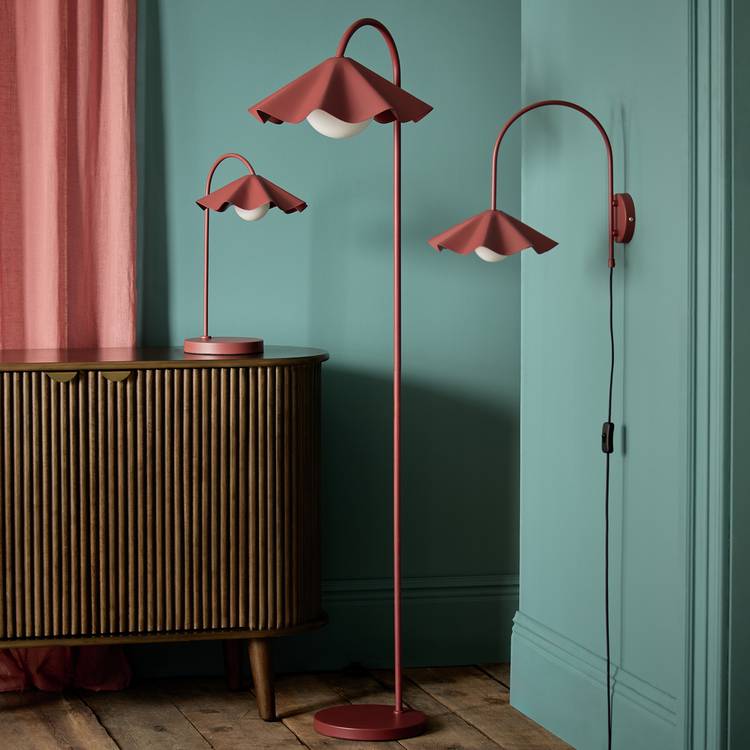 Habitat Yuno red metal wall light with glass orb - British product