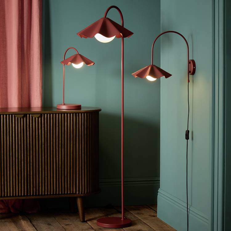 Habitat Yuno red metal wall light with glass orb - British product