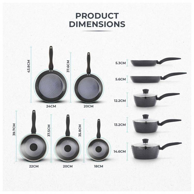 Tower Diamo non stick pan set 5 piece aluminium black, UK version