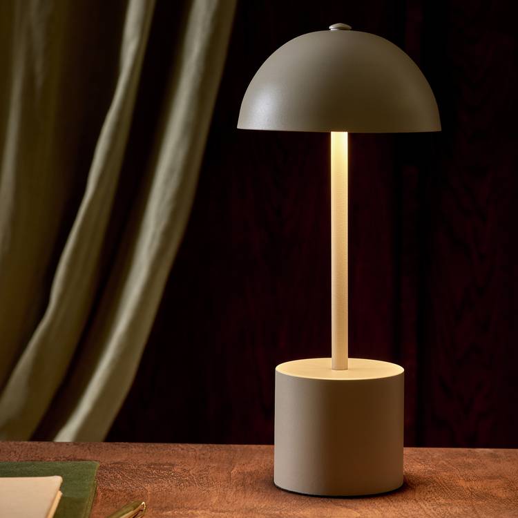 Habitat rechargeable mushroom LED table lamp taupe 31cm (British brand)