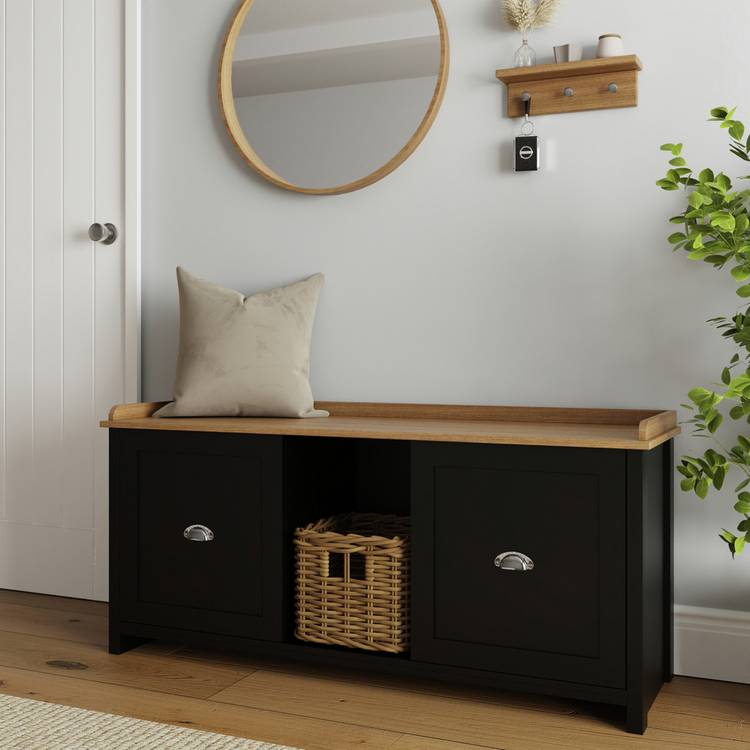GFW Lancaster 2 door shoe storage bench black (British brand)