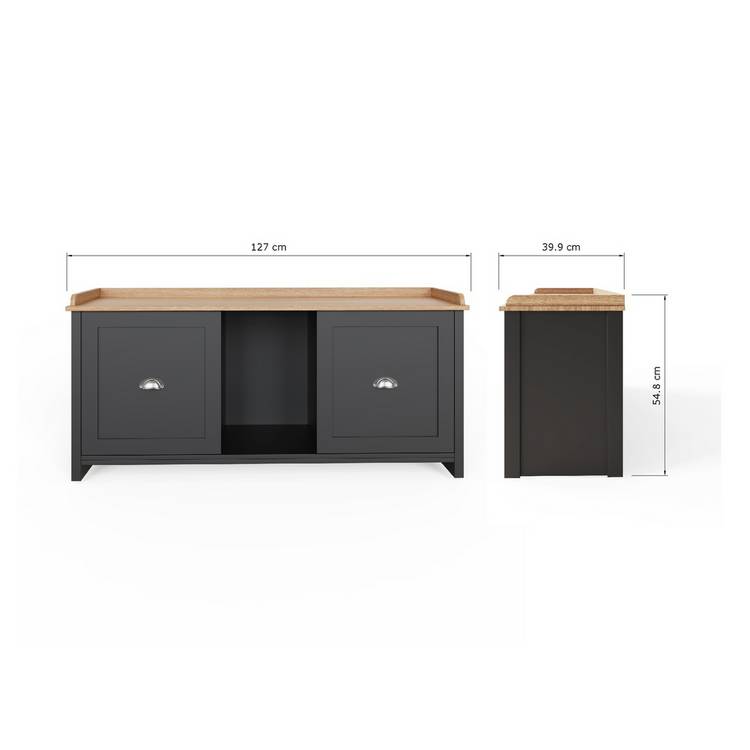 GFW Lancaster 2 door shoe storage bench black (British brand)