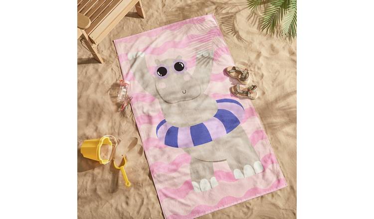 Argos Home hippo wave beach towel pink 150x80cm (British brand)