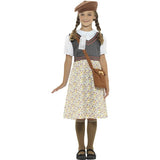 Smiffys Evacuee School Girl Costume Grey with Dress Hat Bag Name Tag