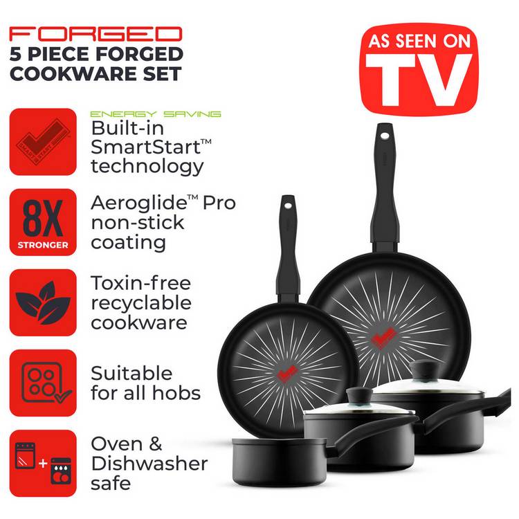 Tower 5-piece aluminium pan set with SmartStart indicator, imported from the UK
