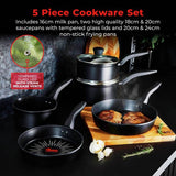 Tower 5-piece aluminium pan set with SmartStart indicator, imported from the UK