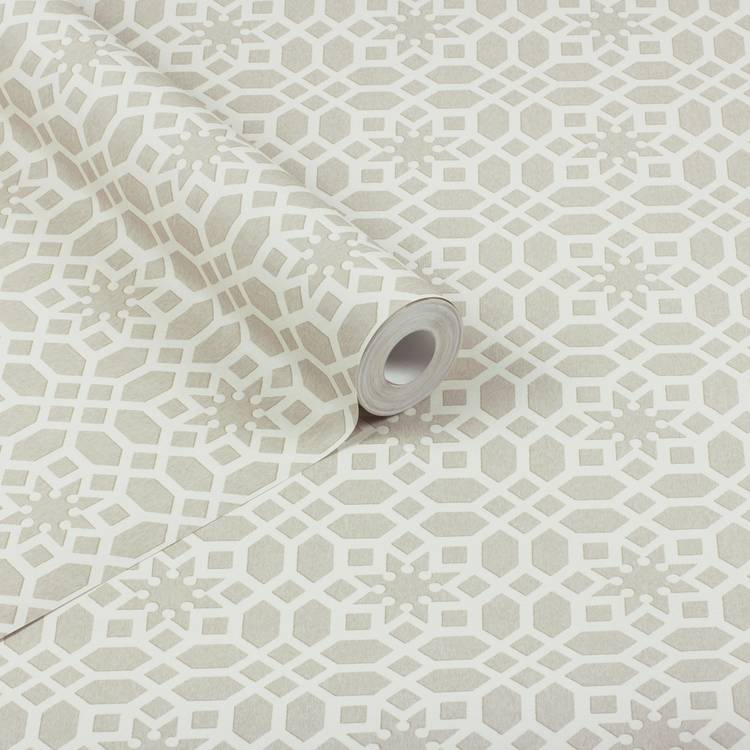 RHS star trellis taupe wallpaper, imported from the UK