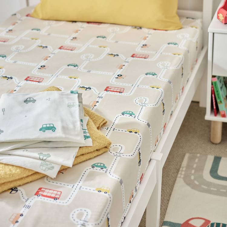 Habitat transport print twin fitted cot bed sheet, UK version