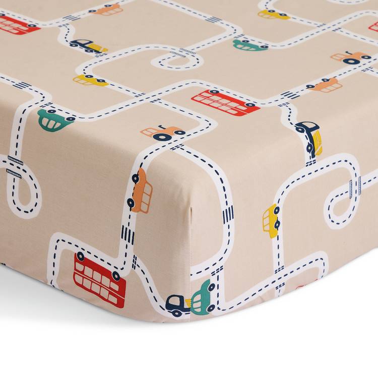 Habitat transport print twin fitted cot bed sheet, UK version