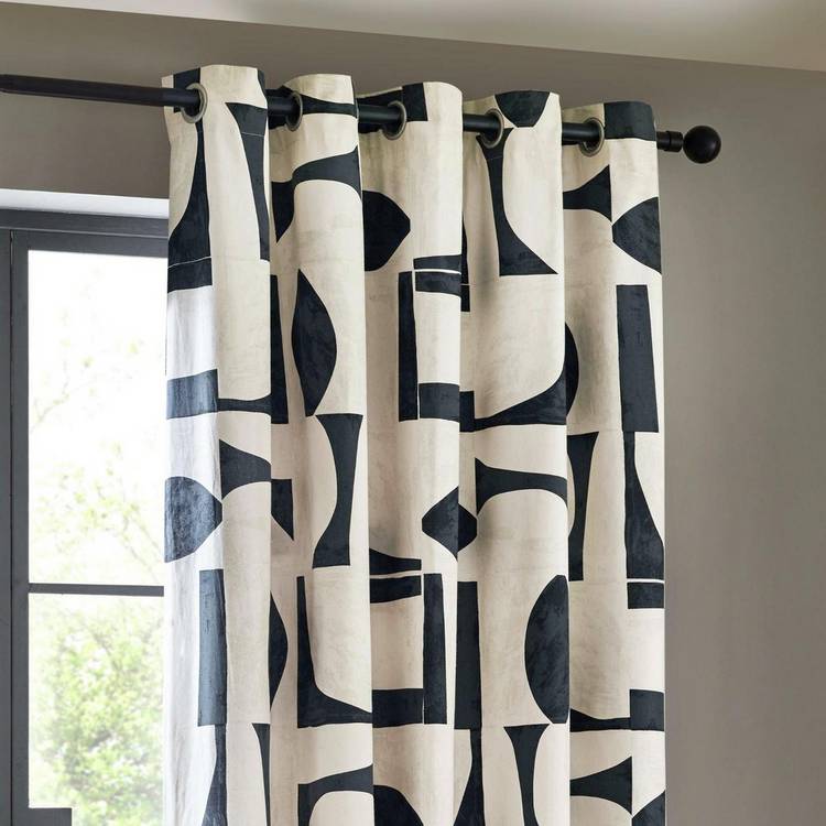 Hoem Carro eyelet curtains black white 117x137cm, imported from the UK