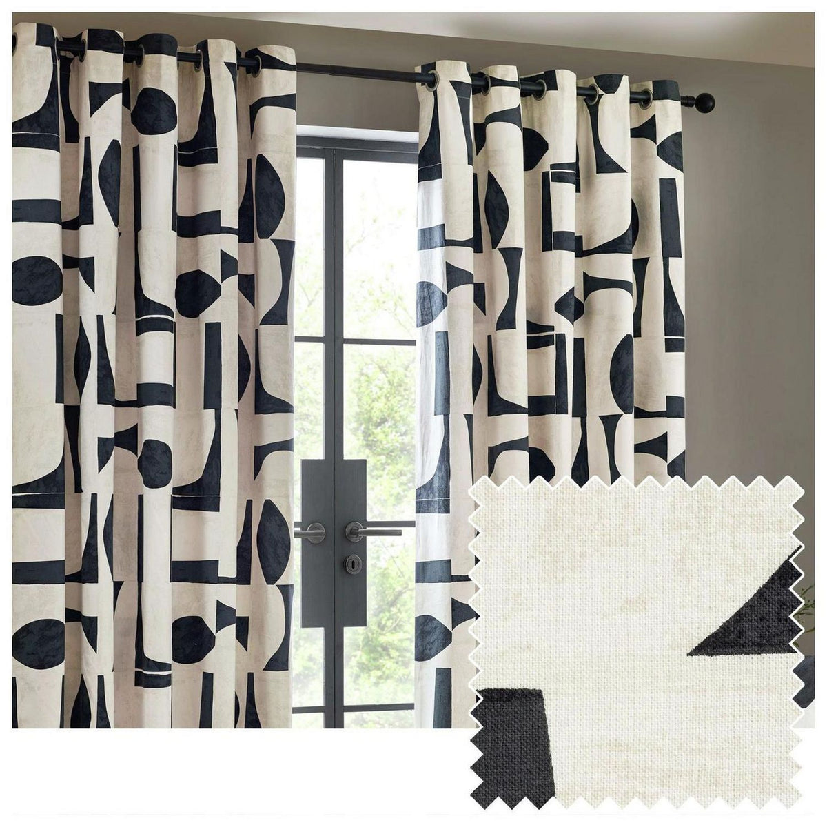 Hoem Carro Eyelet Curtains - Black & White - 117x183cm