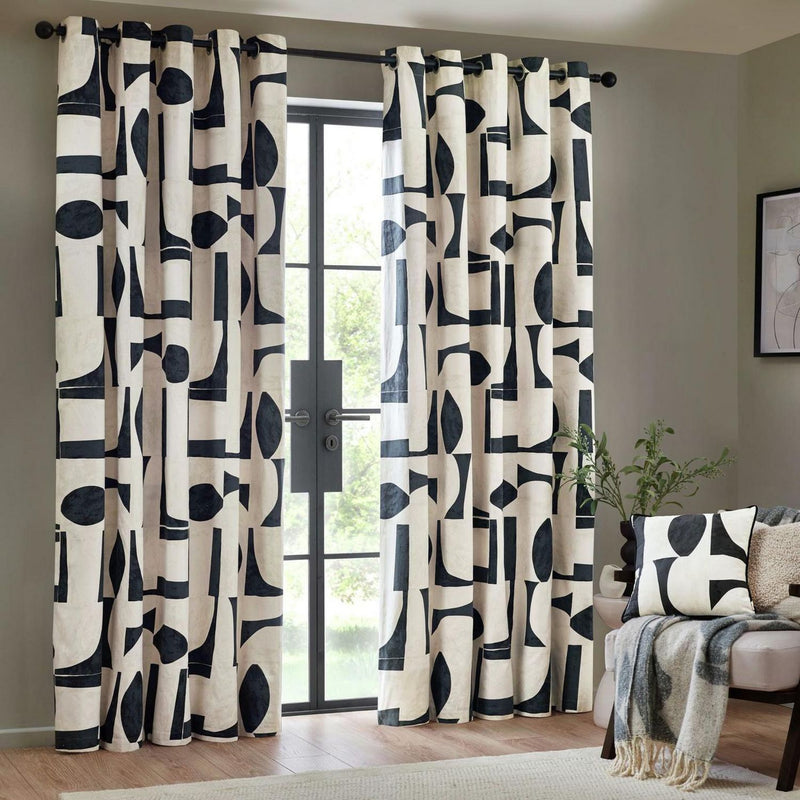 Hoem Carro Eyelet Curtains - Black & White - 229x183cm