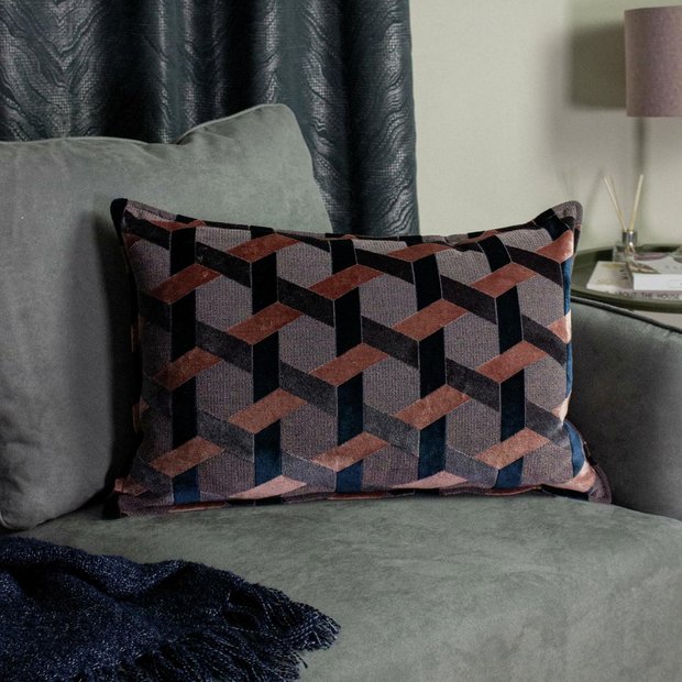 Paoletti blush velvet jacquard cushion 40x60cm, UK version