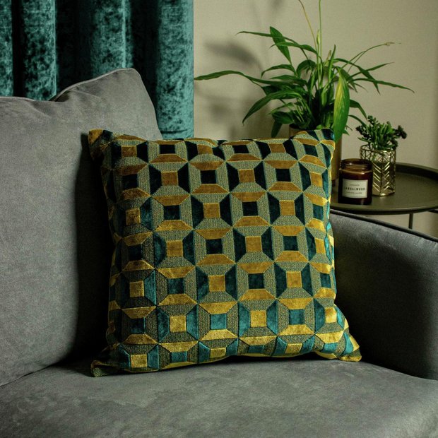 Paoletti geometric cushion teal 45x45cm (British brand)