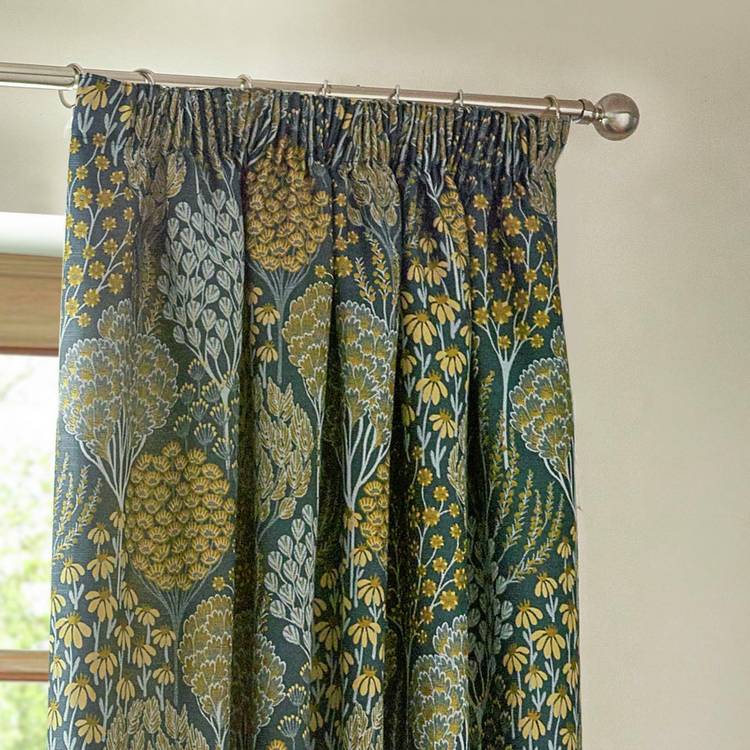 Wylder Ophelia blue floral pencil pleat curtains 117x137cm (British brand)