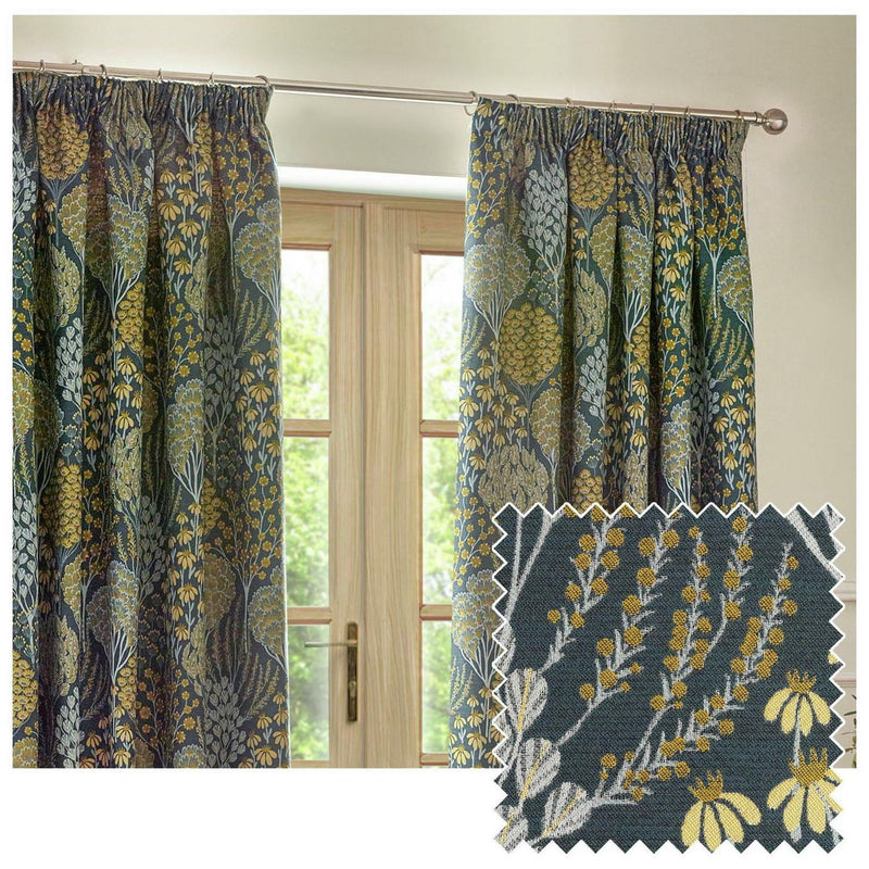 Wylder Ophelia Pencil Pleat Curtains - Blue - 168x183cm