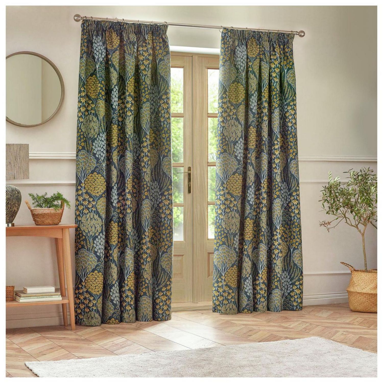Wylder Ophelia Pencil Pleat Curtains - Blue - 229x229cm