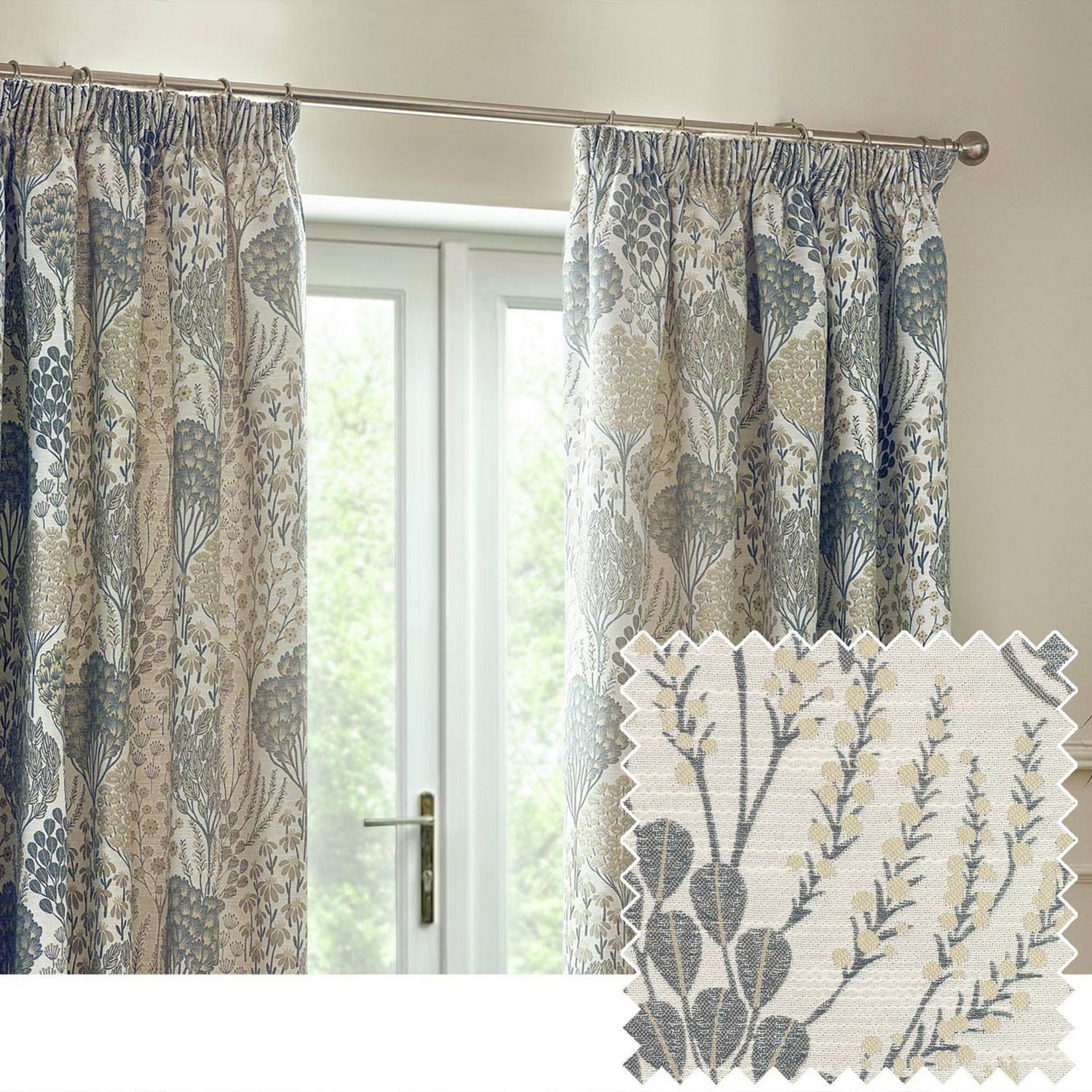 Wylder Ophelia Pencil Pleat Curtains - Beige - 117x183cm