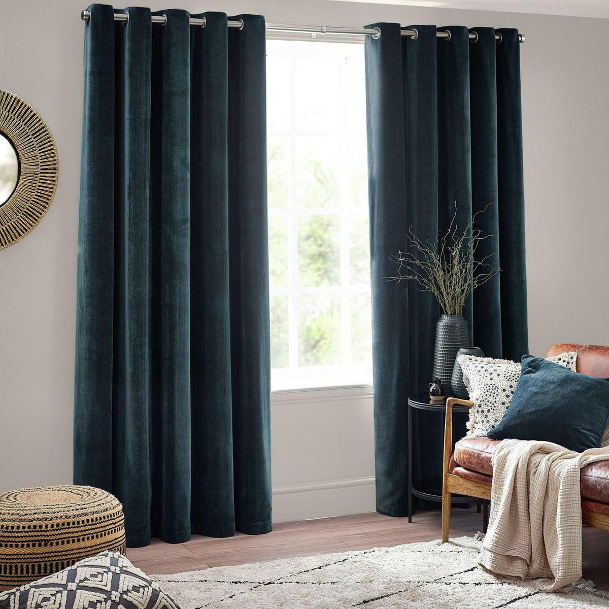 Yard Chenille Eyelet Curtains - Navy - 168x183cm