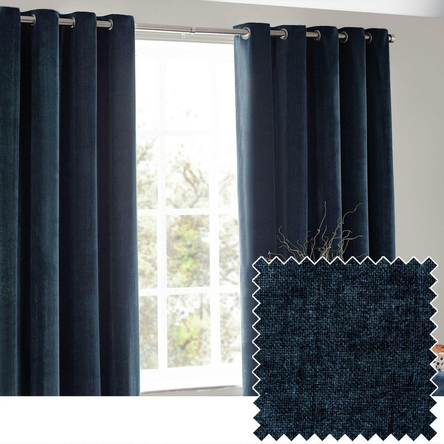 Yard Chenille Eyelet Curtains - Navy - 168x183cm