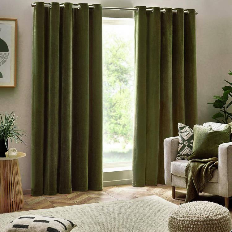 Yard chenille eyelet curtains olive 117x137cm, UK version