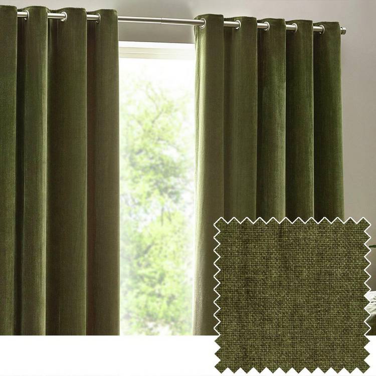 Yard chenille eyelet curtains olive 117x137cm, UK version