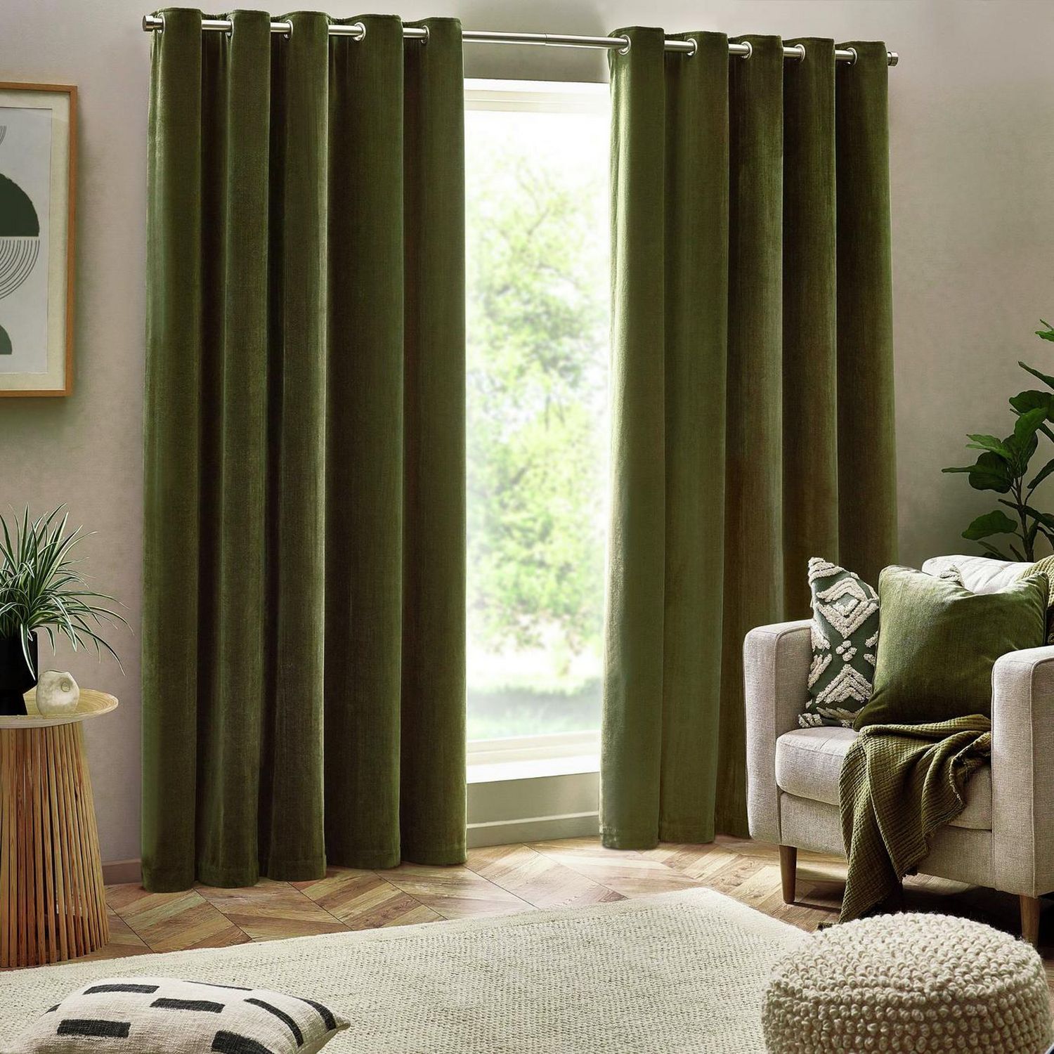 Yard Chenille Eyelet Curtains - Olive - 229x229cm