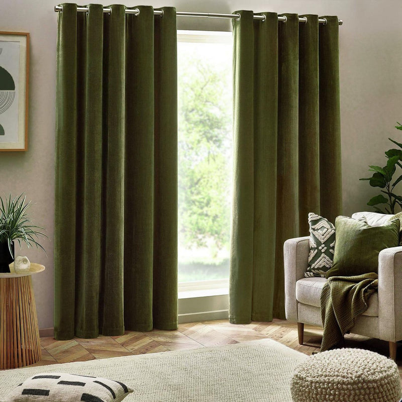 Yard Chenille Eyelet Curtains - Olive - 229x229cm