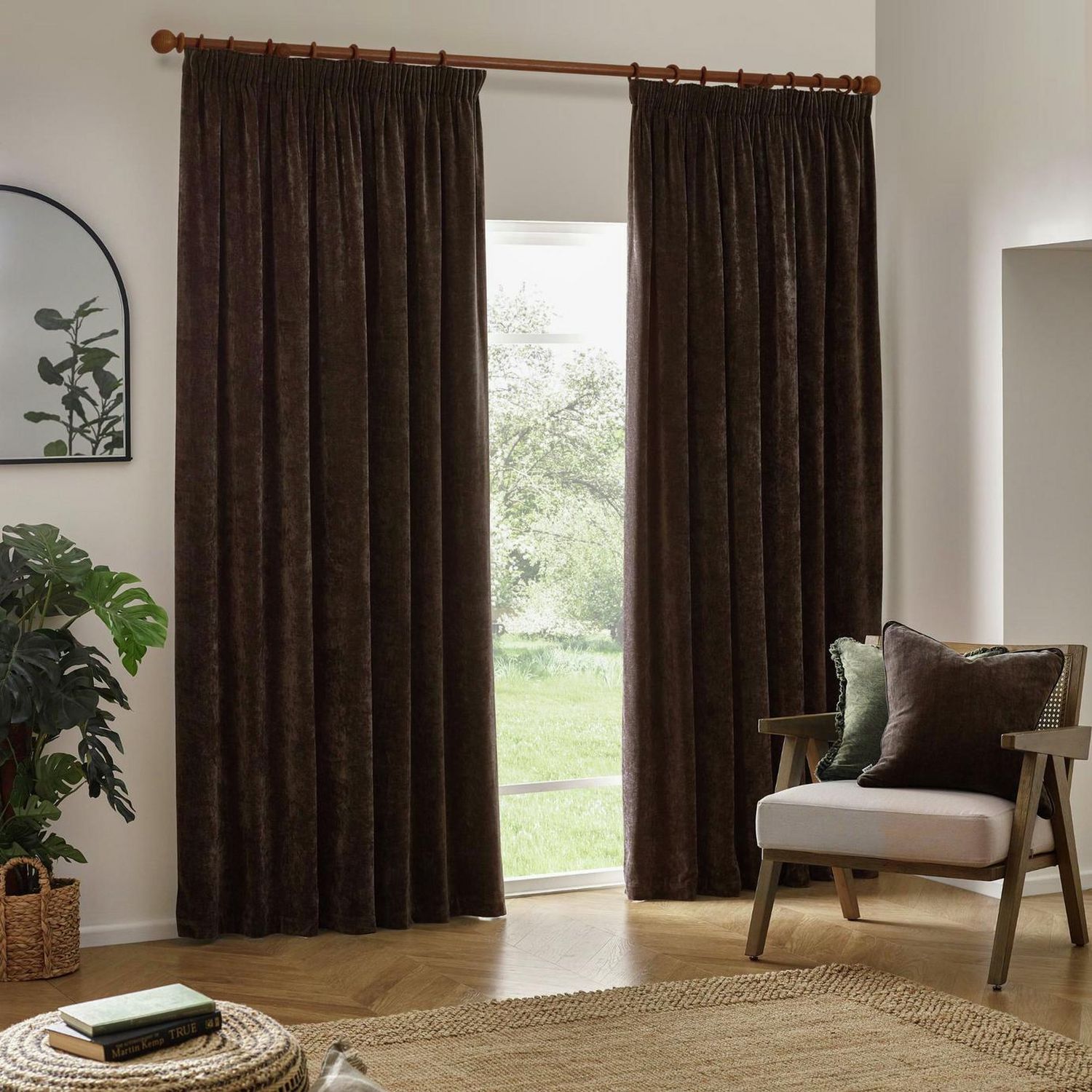 Yard Chenille Pencil Pleat Curtains - Brown - 117x183cm