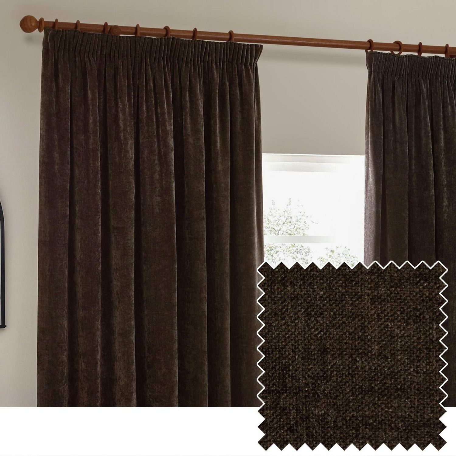 Yard Chenille Pencil Pleat Curtains - Brown - 117x183cm
