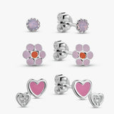 Revere enamel earrings set with flower heart and crystal studs for children (British brand)