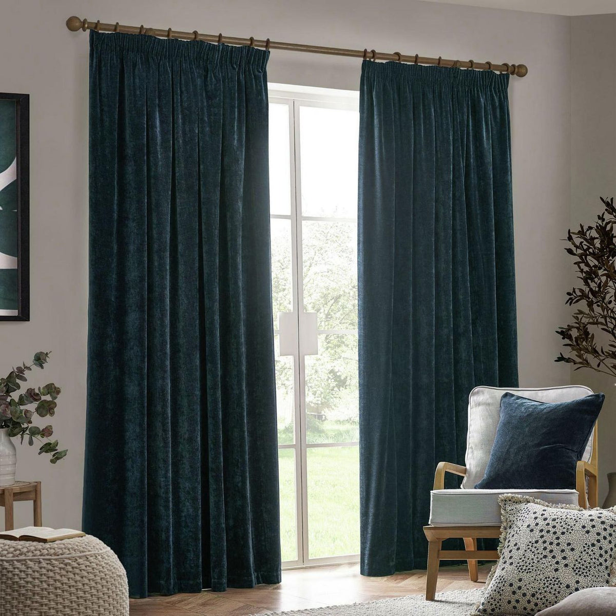 Yard Chenille Pencil Pleat Curtains - Navy - 229x183cm