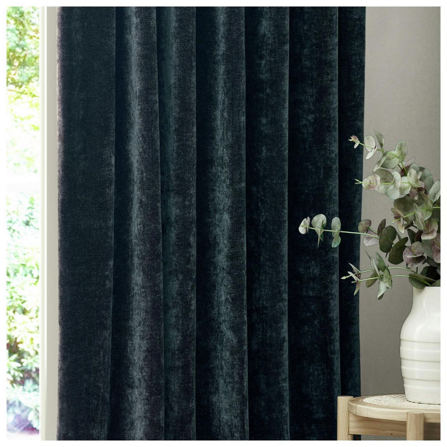 Yard Chenille Pencil Pleat Curtains - Navy - 229x183cm