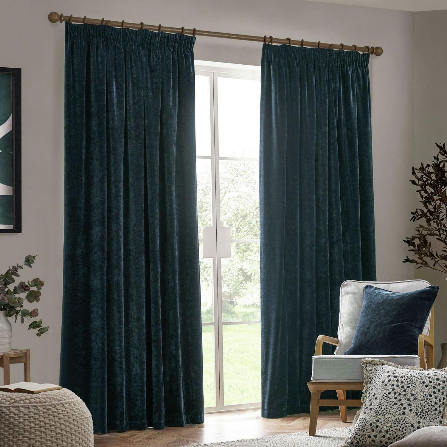 Yard Chenille Pencil Pleat Curtains - Navy - 229x229cm