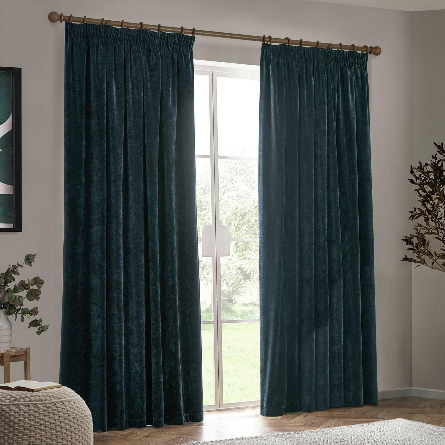 Yard Chenille Pencil Pleat Curtains - Navy - 229x229cm